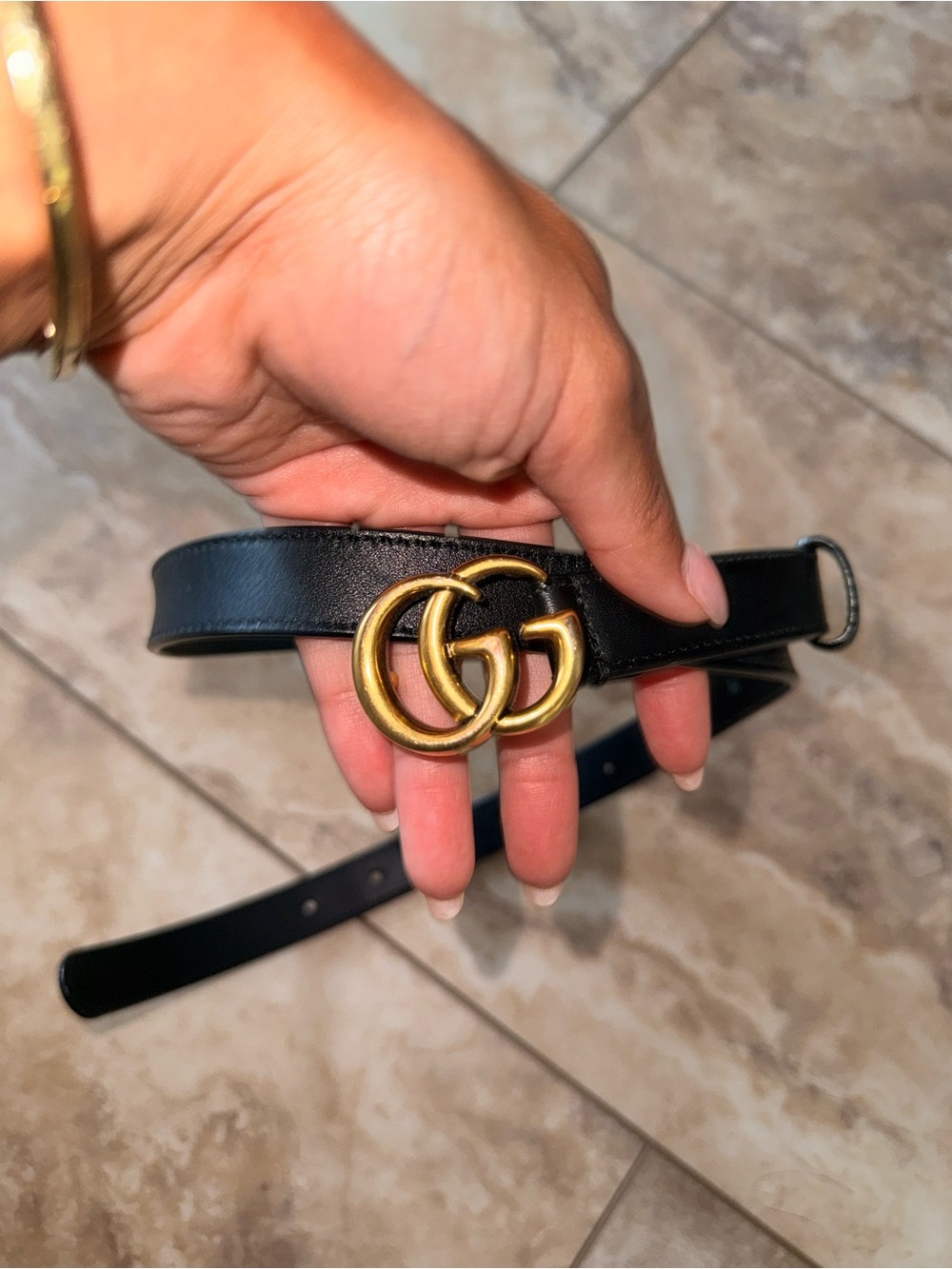Gucci Black Leather Belt with Gold Double G Buckle